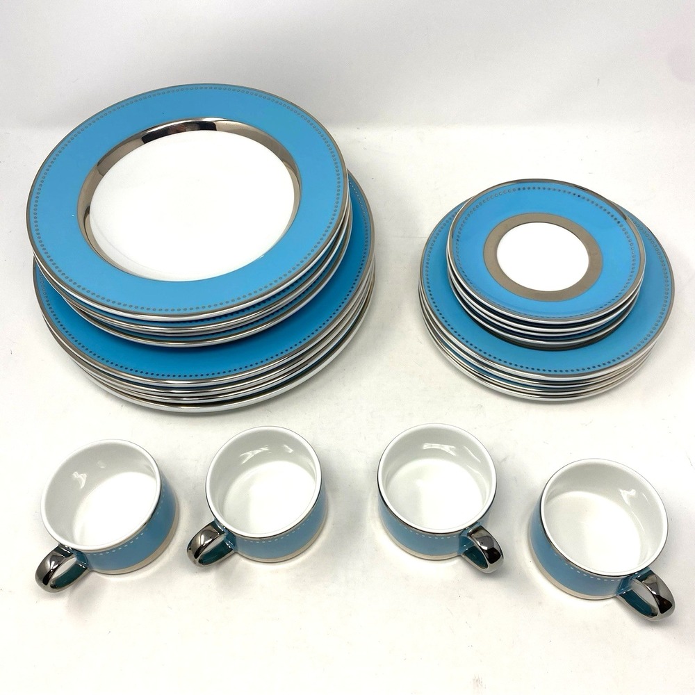Darbie Angell Lauderdale Dinnerware SET 4 Place Setting Fine Porcelain Platinum